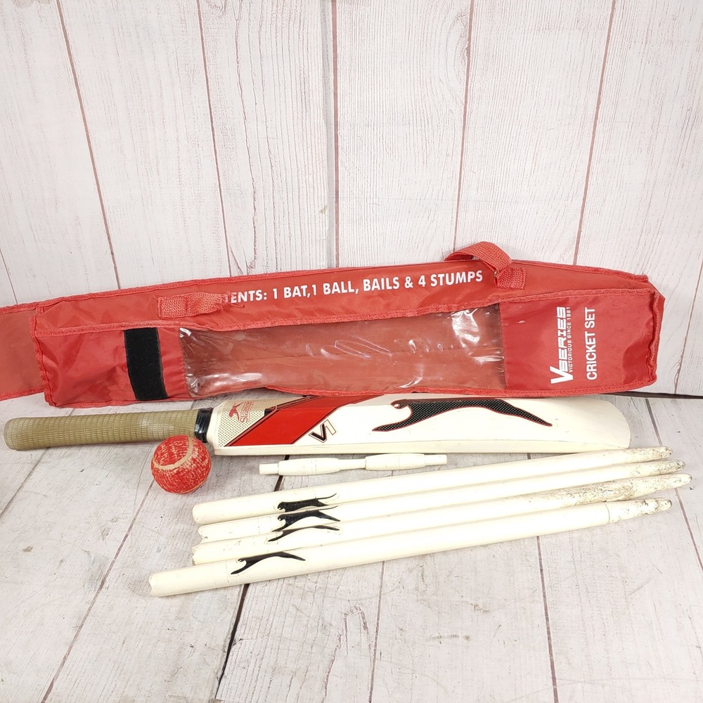 Slazenger V1 Series Cricket Set Youth Size 3 Red White Good Complete Set